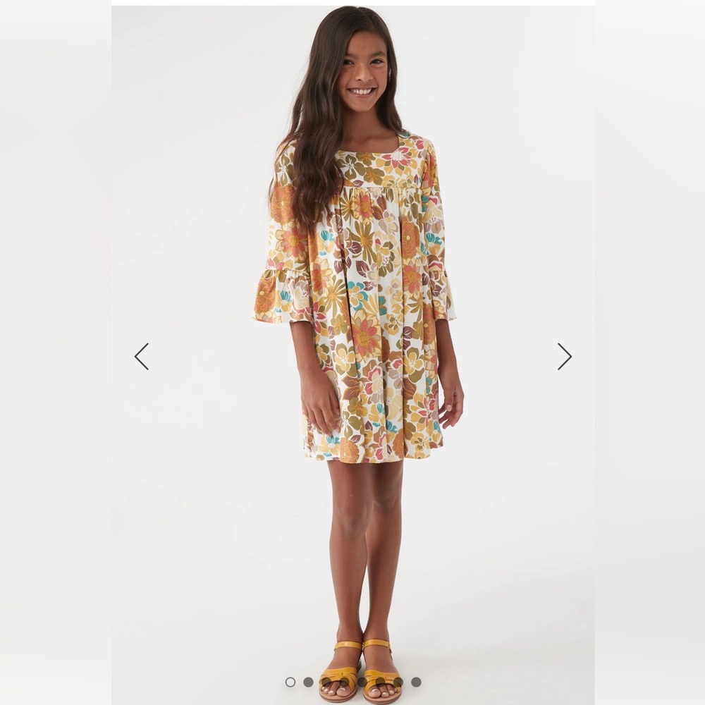 O’NEILL Girl’s Chancy Dress Size Medium Empire Waist Orange Yellow floral